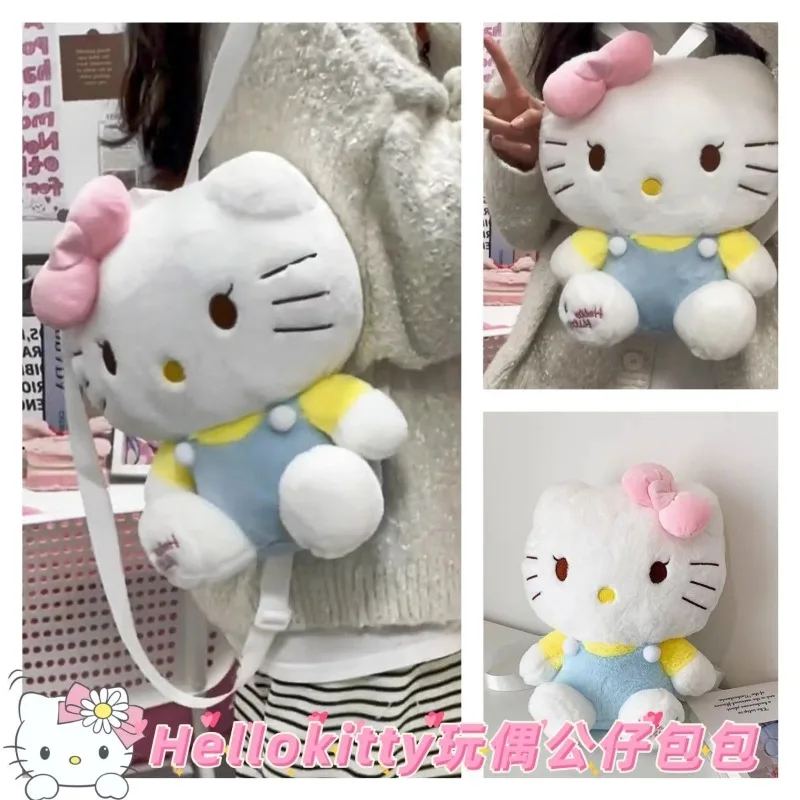 

New Sanrio hello kitty doll bag kt cat cartoon plush adjustable zipper shoulder handbag sweet and cute girly heart birthday gift