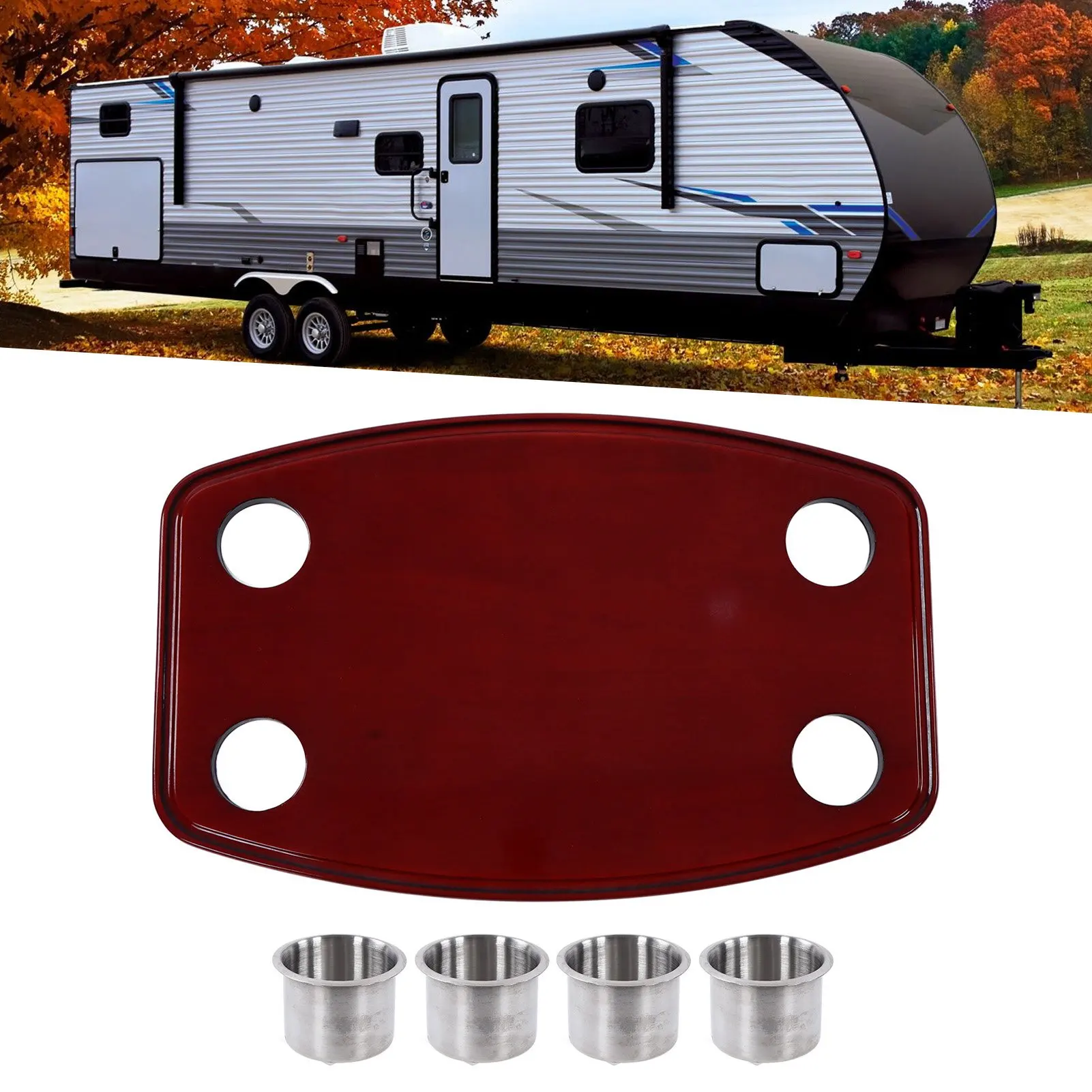 

Table Piano Varnished Oak RV Table Top 600x380x30mm with 4 Cup Holders for Yacht Varnished Oak Table Top