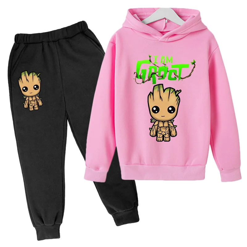 Kawaii Baby Groot Print Hoodie Children\'s Fashion Street Hoodie+Pants Suit Casual Jogging Sweatshirt  I Am Groot Funny Cartoon G