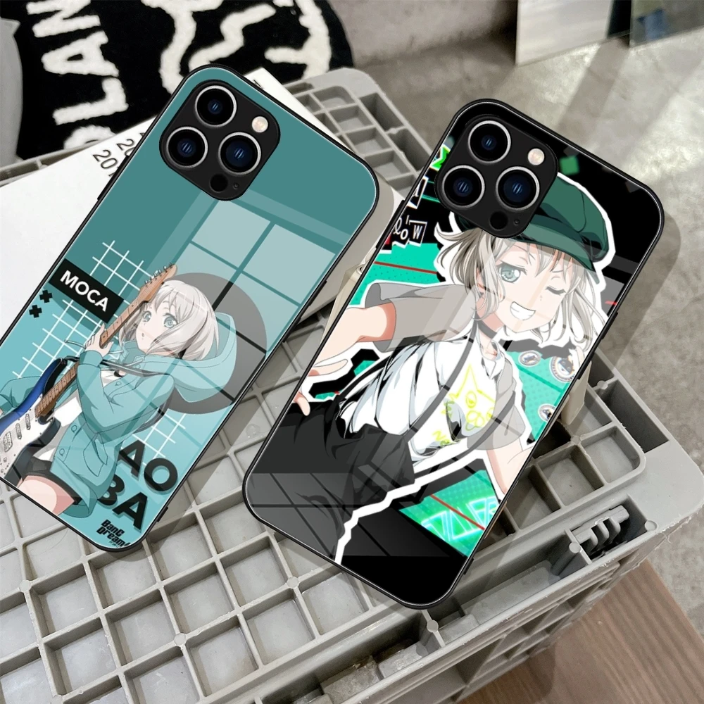 Чехол для телефона Aoba Moca Bang dream из закаленного стекла для iPhone 16, 15, 14, 13, 12, Pro Max Plus, Samsung S24 S23 A55 A54, чехлы
