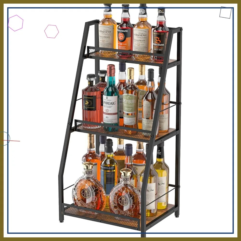 

3-х уровневая трапециевидная подставка для алкоголя, ступенчатая винная стойка для домашнего бара, винтажная коричневая напольная витрина с заборами