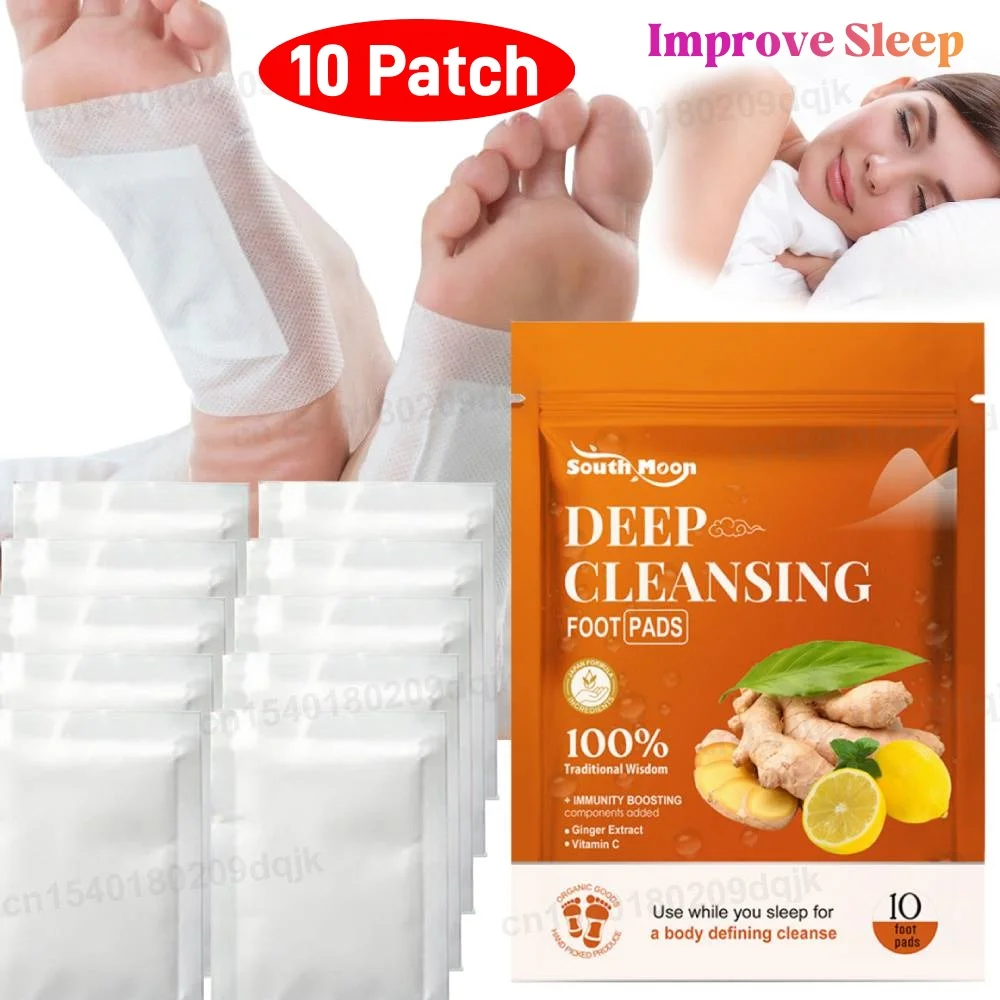 10/20 piezas almohadillas de limpieza profunda para los pies mejoran la calidad del sueño parche para el cuidado de los pies almohadillas de jengibre alivia el estrés para el cuidado de los pies y el cuerpo