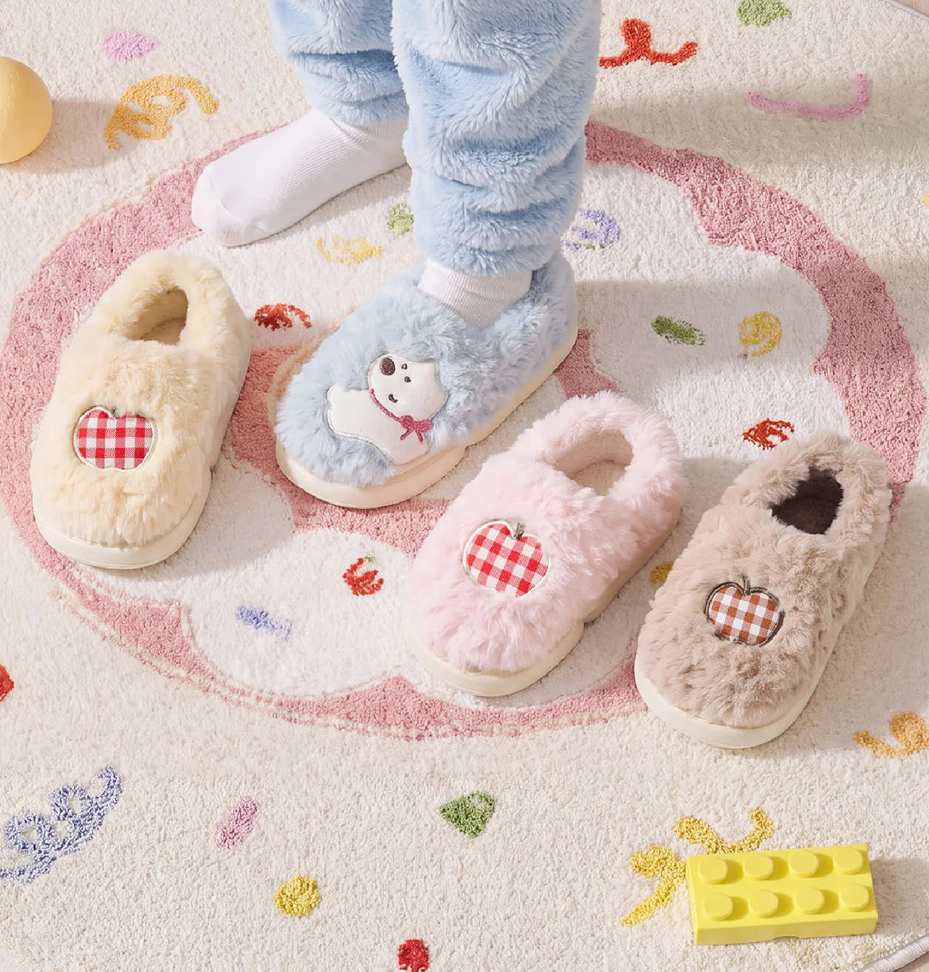 Autumn Winter Cartoon Plush Kids Slippers New Anti-bacterial Warm Indoor Home Floor Cotton House Shoes