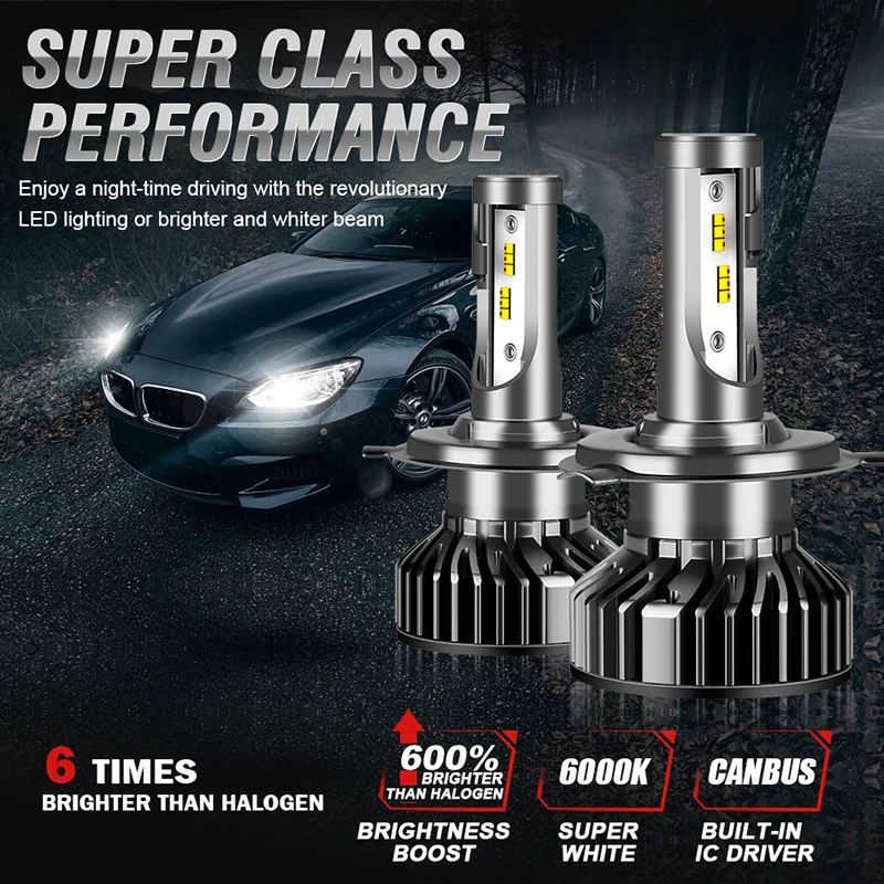 Dualvision High Power H4 LED H8 H9 H11 Car Headlight Bulbs High Low Beams Super Bright Auto Fog Lamp 300W 30000LM 1pcs