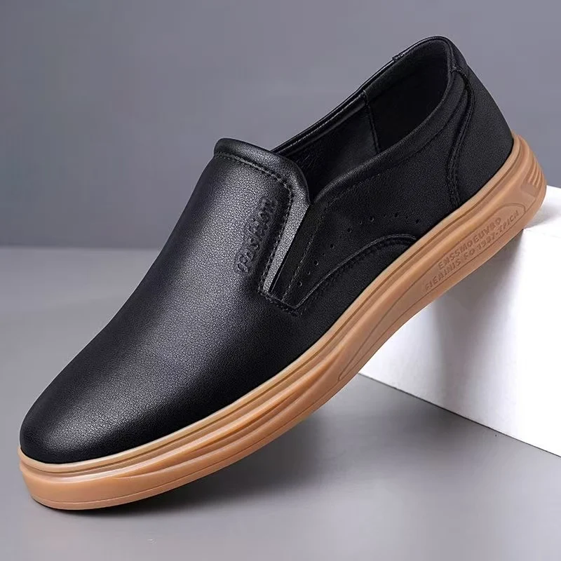 

Man's Real Leather Big Size Casual Shoes Spring Autumn New Soft sole Non Slip Round Toe Slip On Low Top Little Wither Shoes