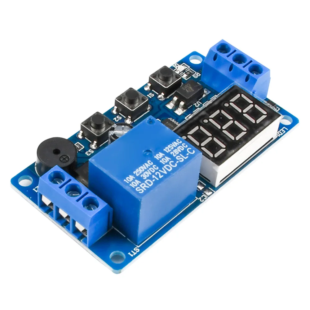 DC12V Delay Timer Relay Module Buzzer Alarm LED Digital Time Delay Relay Antireverse Protection Trigger Cycle Timer Delay Switch