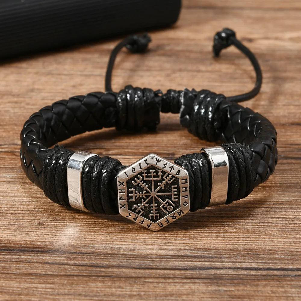 Vintage Ethnic Woven Leather Men’s Bracelets Retro Metal Scripture Handmade Leather Bracelets Jewelry Gifts For Friend