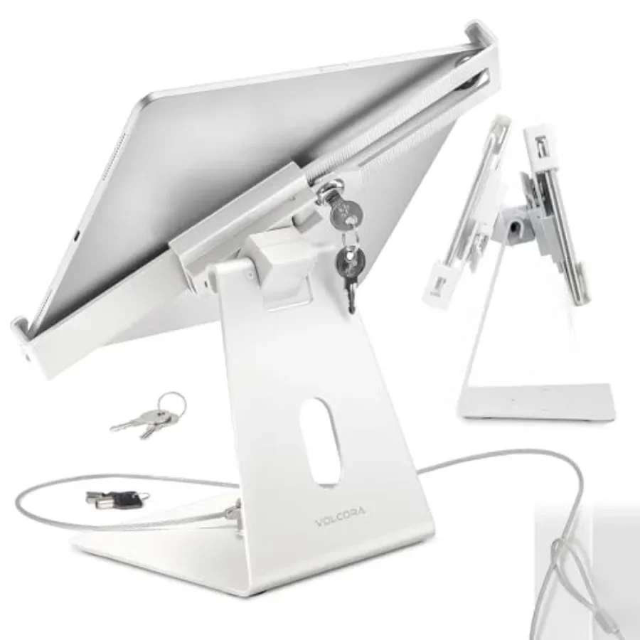 

Anti-Theft Tablet Stand for POS Register, Retail Business, Cashier: Aluminum, Black, Swivel Adjustable Locking iPad Holder for