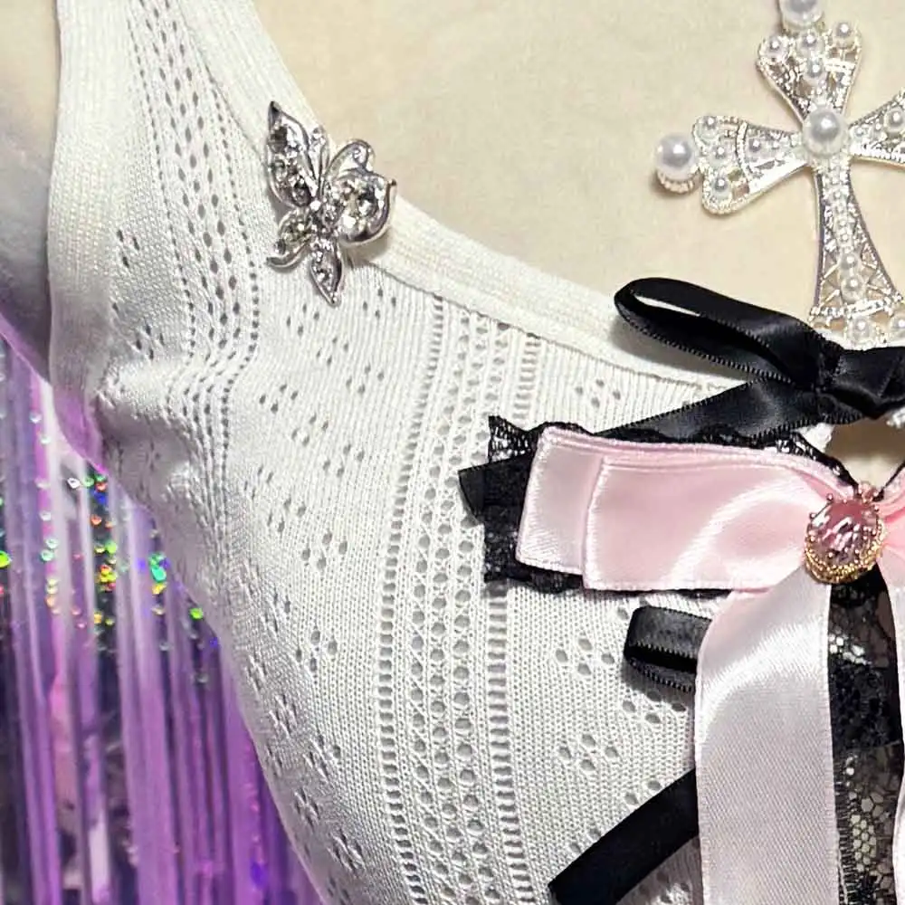 

DIY Клубная одежда Гранж Каваи Ручная работа Уличная одежда для подростков Эко-бант Панк Рок Готика Гот Модные топы Y2K Harajuku E-Girls 90-е Эмо