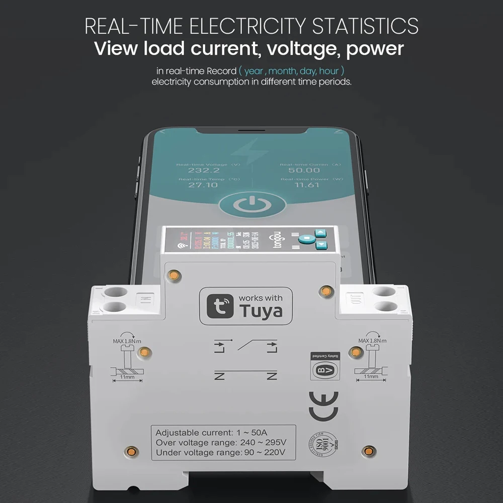 Tongou Tuya Wifi 35mm DIN przełącznik szyny inteligentny miernik przerywacz licznik energii kontrola aplikacji przekaźnik czasowy zasilania KWh