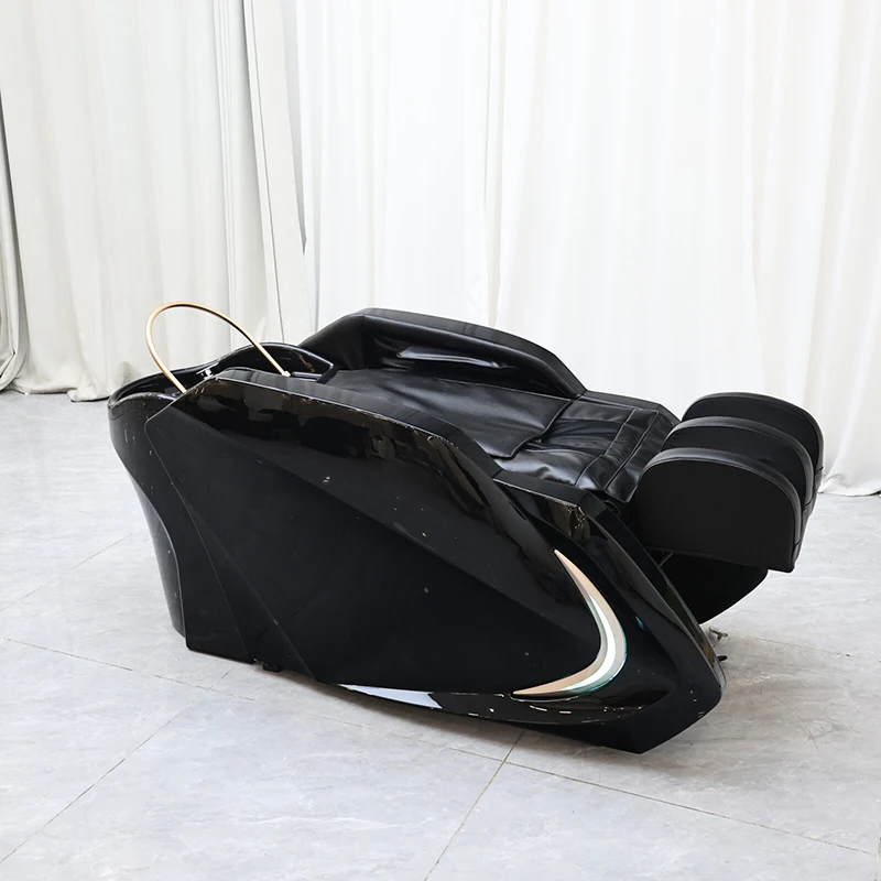 Modern Auto Full Black Fiberglass Washing Bed Luxury Barbershop Equipment Electric Massage Shampoo Bed with Back Heating