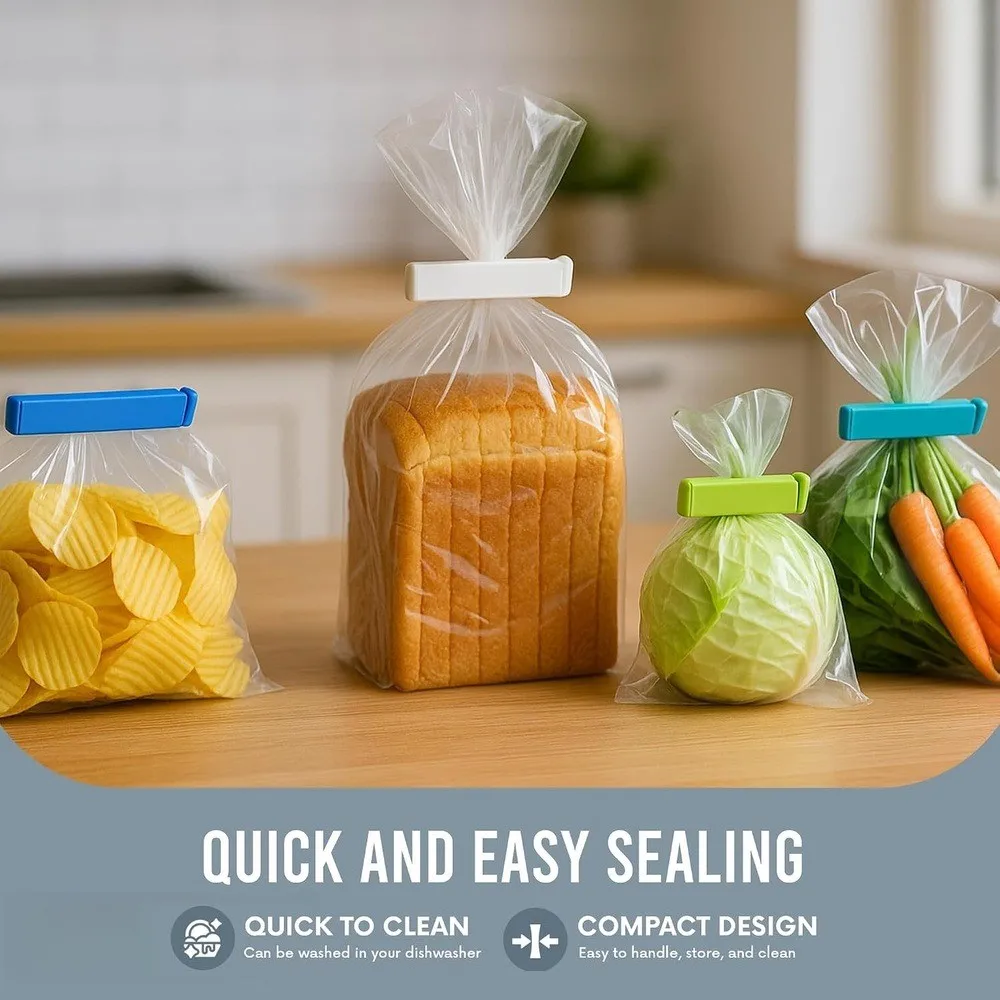 High Quality 11cm Food Bag Sealing Clips, Reusable Plastic Snack Bag Sealer Clips for Kitchen Storage, 8 Pcs, Random Color
