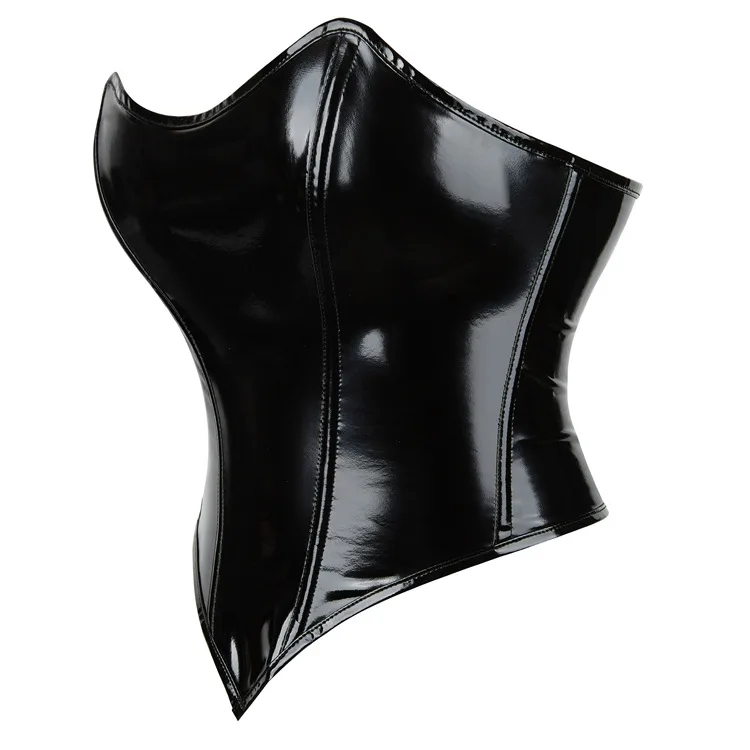 Sexy Women Vintage Wetlook PVC Leather Gothic Bandage Bustier corsetto Fashion Shiny PU Patent Short senza spalline Lingerie