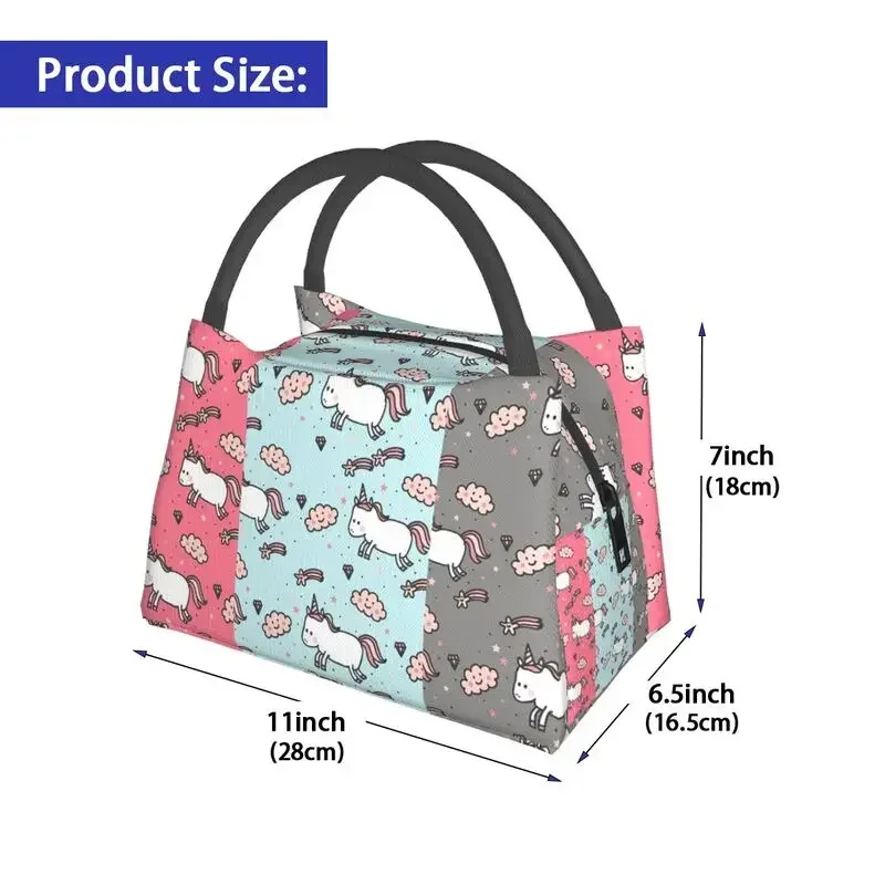 Doodle Unicorns Pattern Insulated Lunch Tote Bag for Women Resuable Thermal Cooler Bento Box Hospital Office image 3
