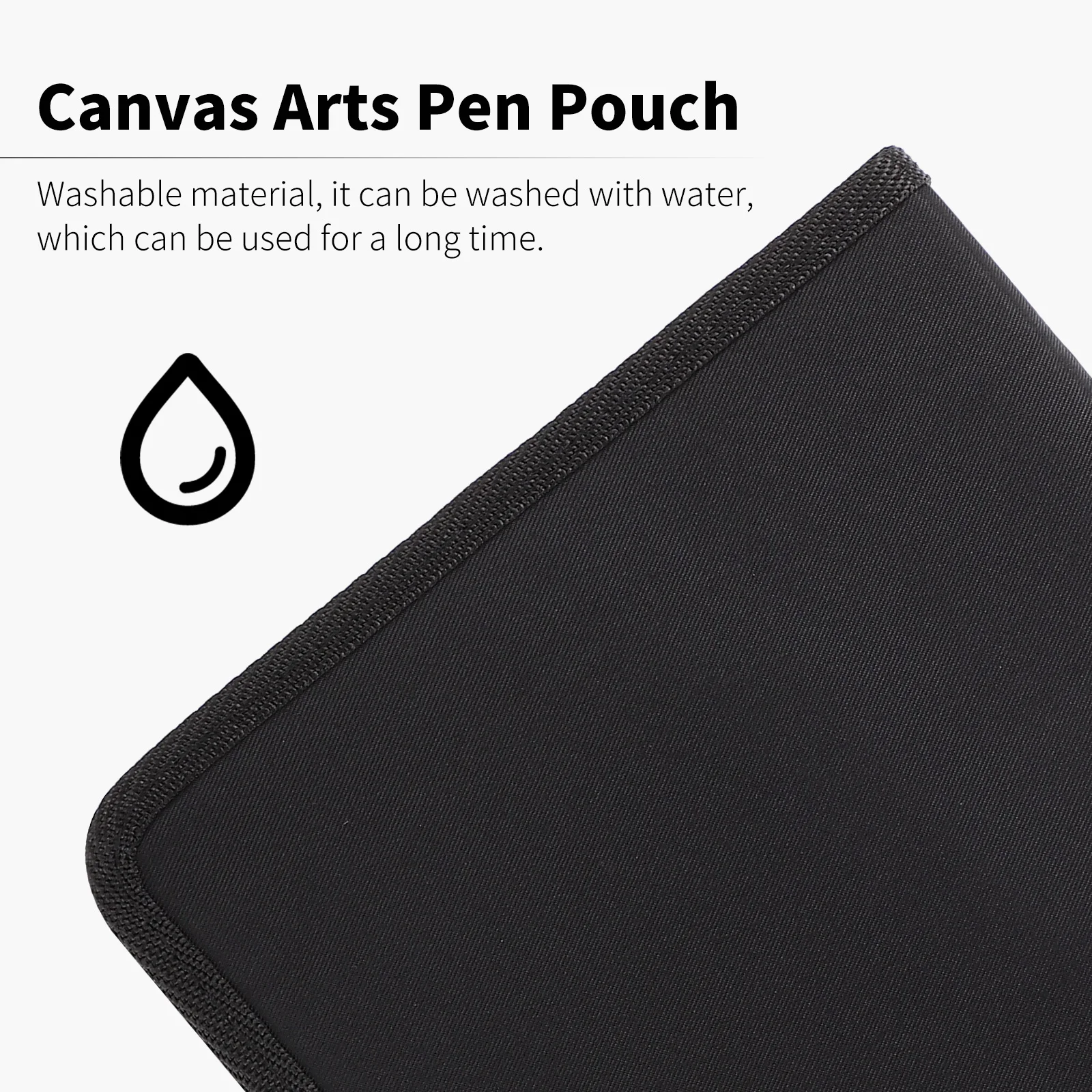 

Canvas Pencil Case Washable Large Capacity Foldable Bag for Student Teacher Black Zipper Sketch Pens Arts Storage Solution