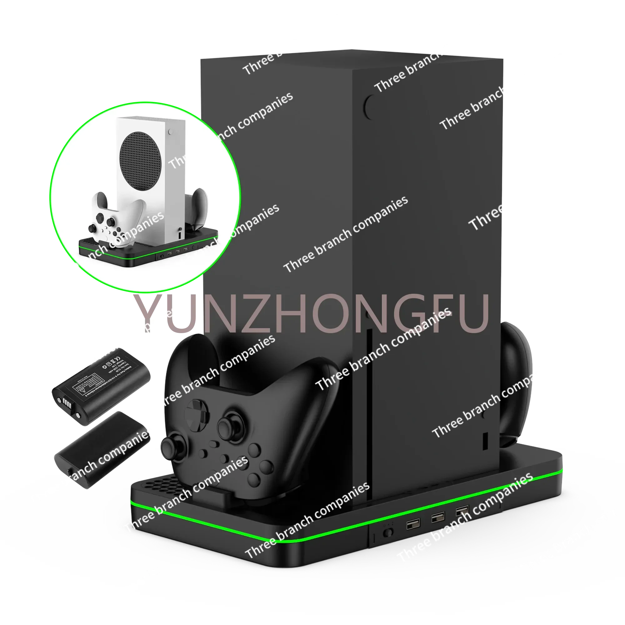 Vertical charging station with cooling fan for xbox series x console and s   1100mAh rechargeable battery pack