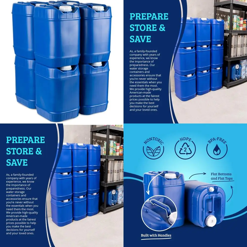 Contenedores de agua portátiles apilables de 5 galones para aventuras al aire libre y suministros de emergencia, capacidad de 40 galones