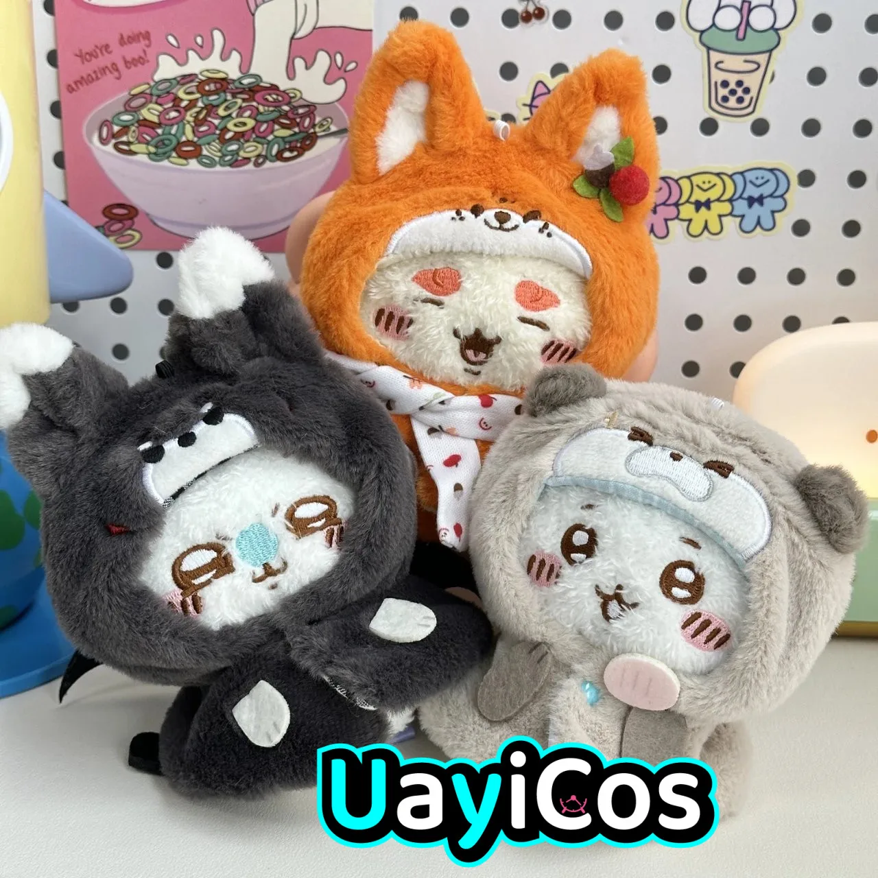 10cm Doll Clothes Cute Animal Fox Otter Wolf Cub Ears Tail Cloak Suits Stuffed Plushies Plush Doll Accessories Anime Toy Kids Gi