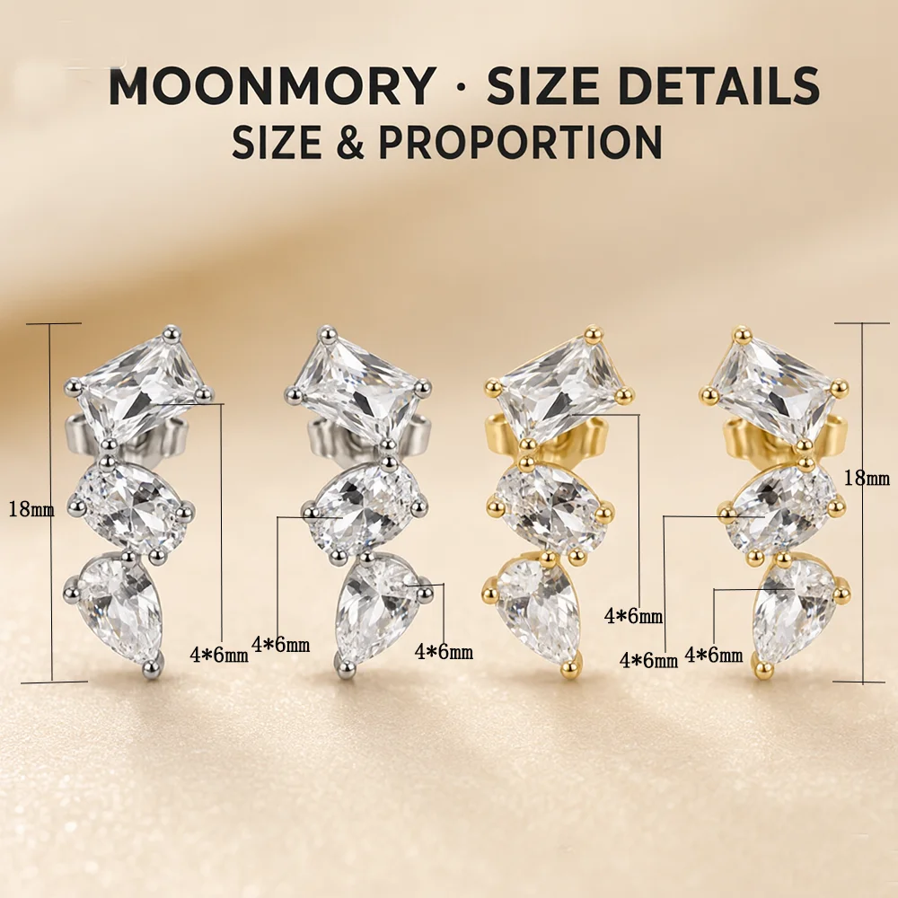 Moonmory Minimalistische Luxusmarken Birnen-, Oval- und Rechteck-Schliff Huggies-Ohrringe für Damen, 5A Messing, 14K Doppelvergoldet, Geschenk-Ohrringe – Detail 6