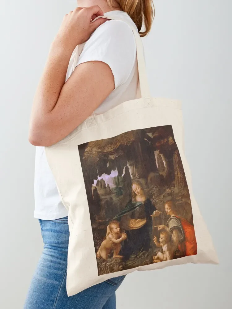 

Leonardo da Vinci The Virgin of the Rocks (Louvre) Tote Bag custom fabric bag tote bag screen luxury women