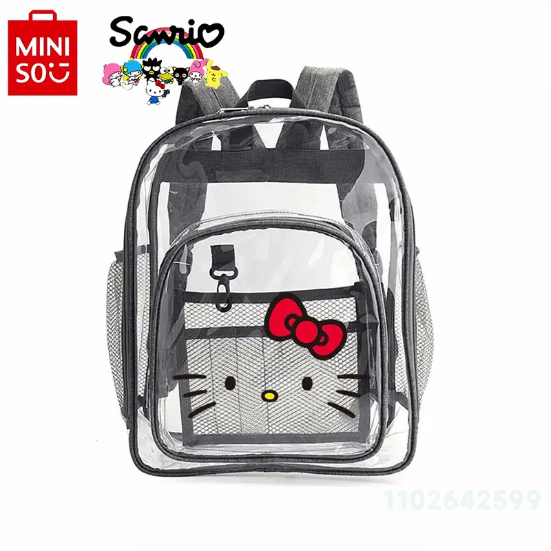 Mininstants-Sac à dos Hello Kitty pour enfants, sac à dos transparent pour filles, sac d'école de dessin animé mignon, à la mode et de haute qualité, nouveau