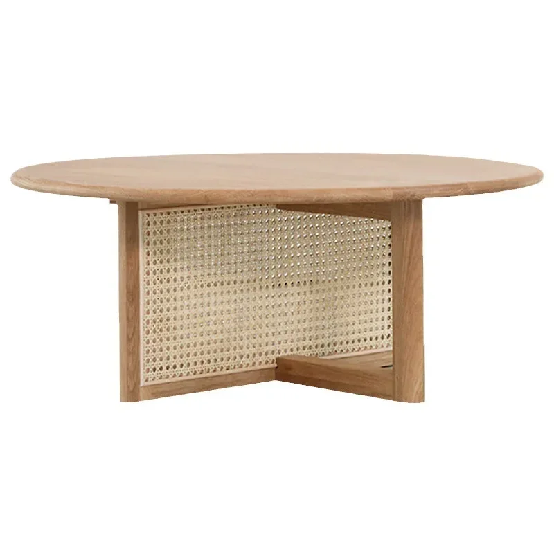 Rattan coffee table household living room small apartment simple round coffee table solid wood designer tea table