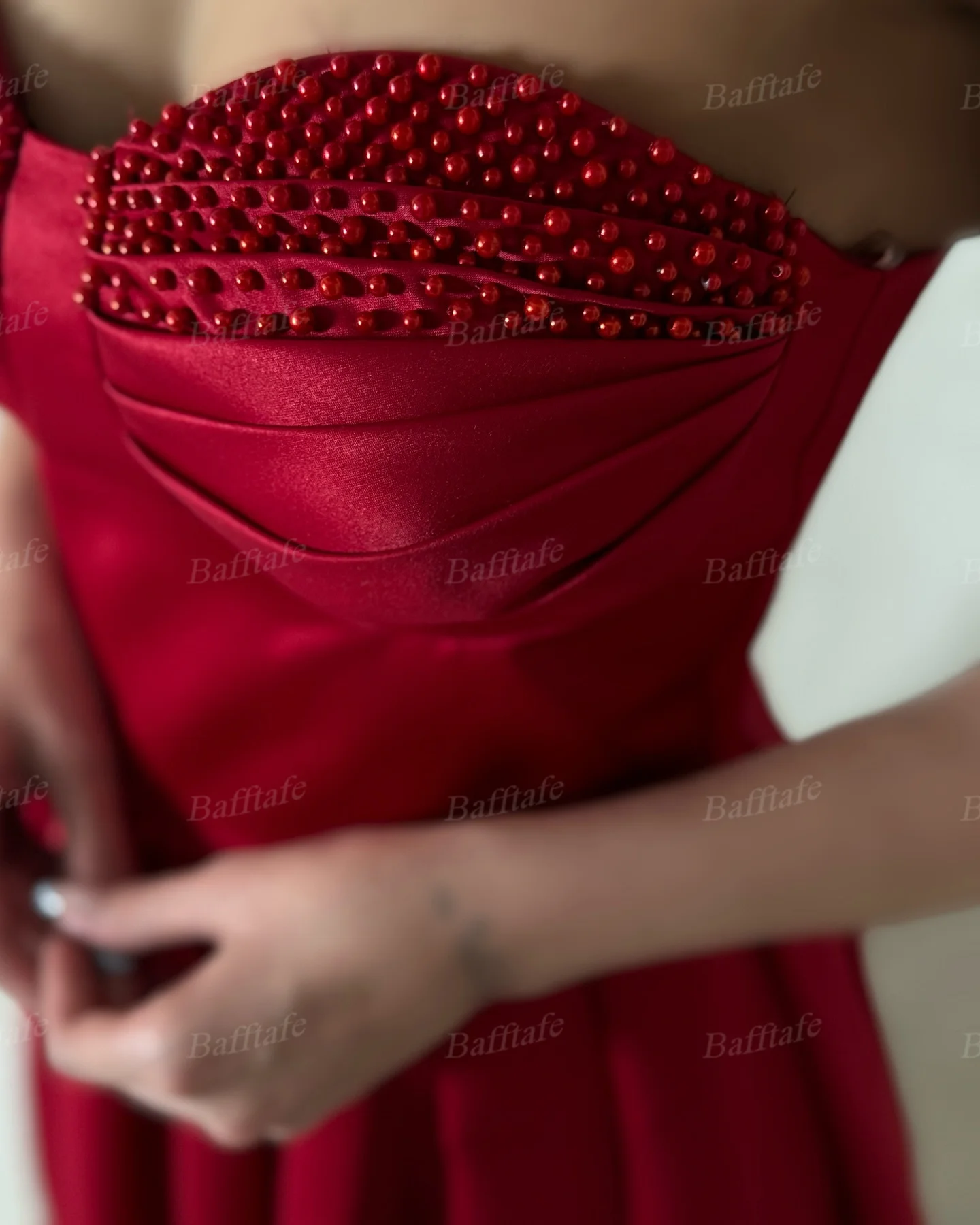 Bafftafe une ligne robes de soirée en Satin perles personnalisées chérie femmes formelle fête robe de bal fente Corset robes de demoiselle d'honneur