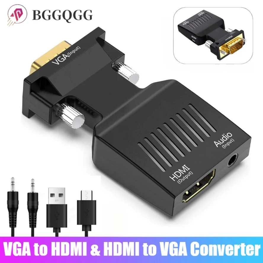 

BGGQGG VGA to HDMI-compatible Adapter Converter 1080P HDMI to VGA Adapter For PC Laptop to HDTV Projector Video Audio Converter