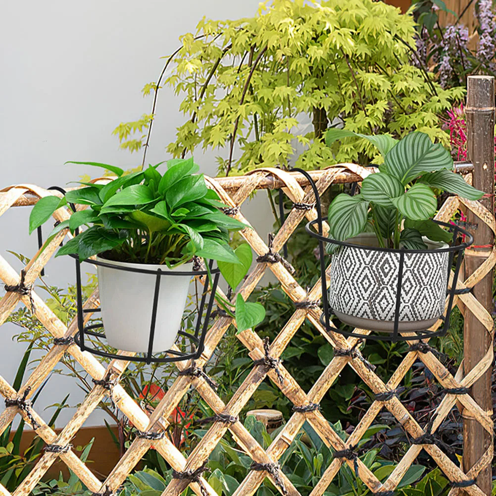 

Rail Hanging Flower Stand Balcony Guardrail Black Round Planter Pots Holder Railing