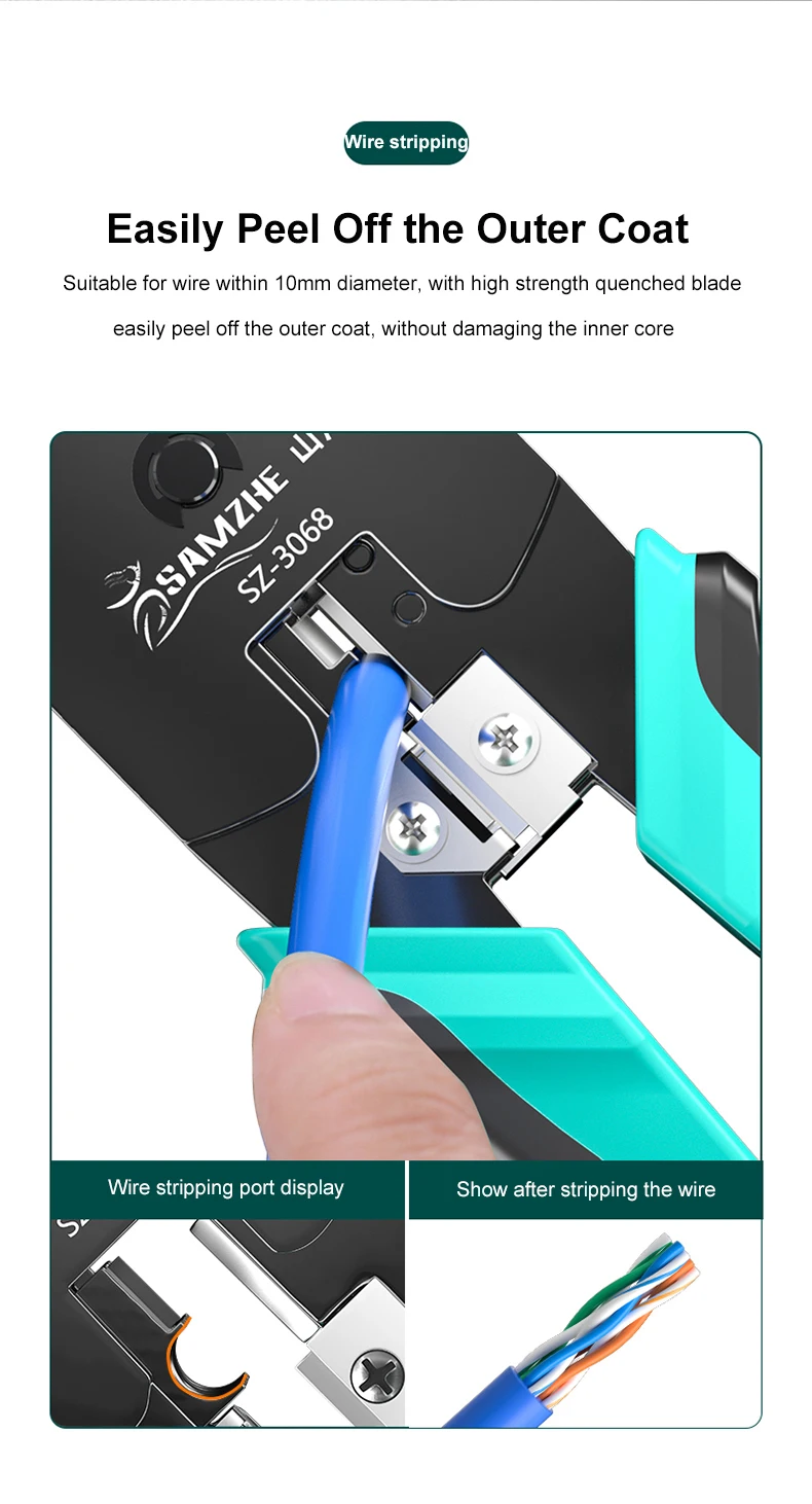 SAMZHE Crimpzange Wire Tracker RJ11/12/45 Kabelcrimper Abisolieren für die Herstellung von 6P/8P Ethernet und Telefonkabeln – Detail 4