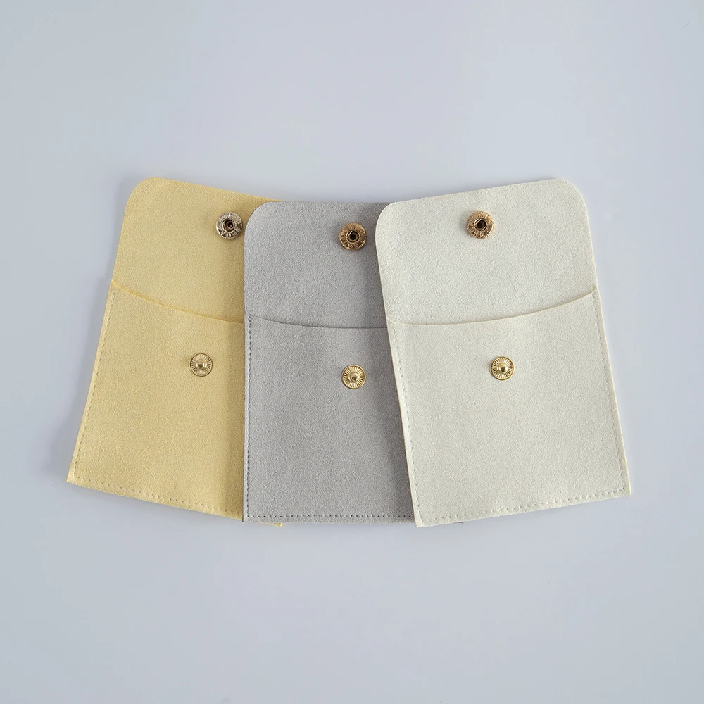 5pcs Beige Microfiber Jewelry Snap Bags for Storage
