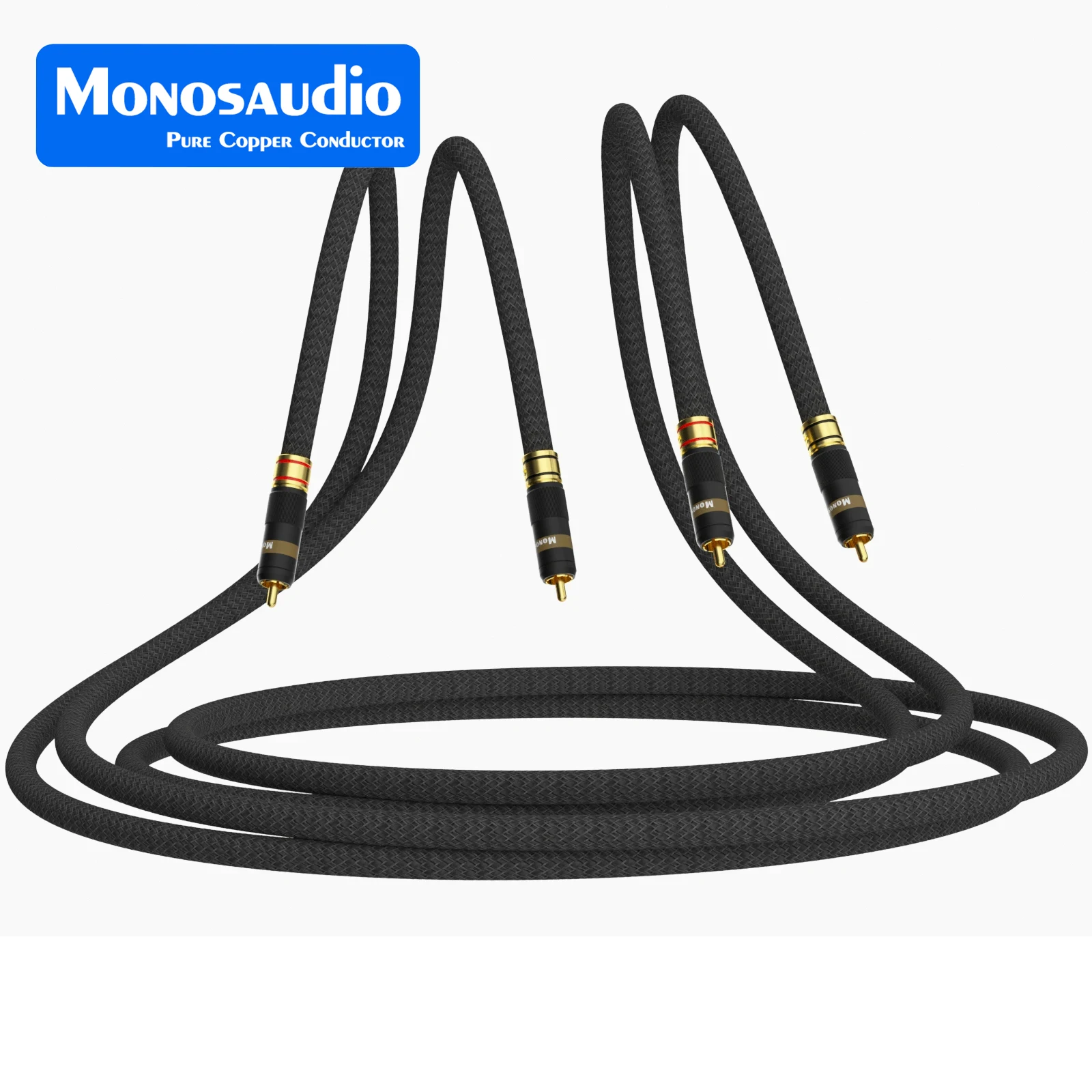 Monosaudio A202R2G 4N OFC Copper Silver Plated RCA Interconnect Signal Cable with Gold Plated RCA Male Connector Cable Wire