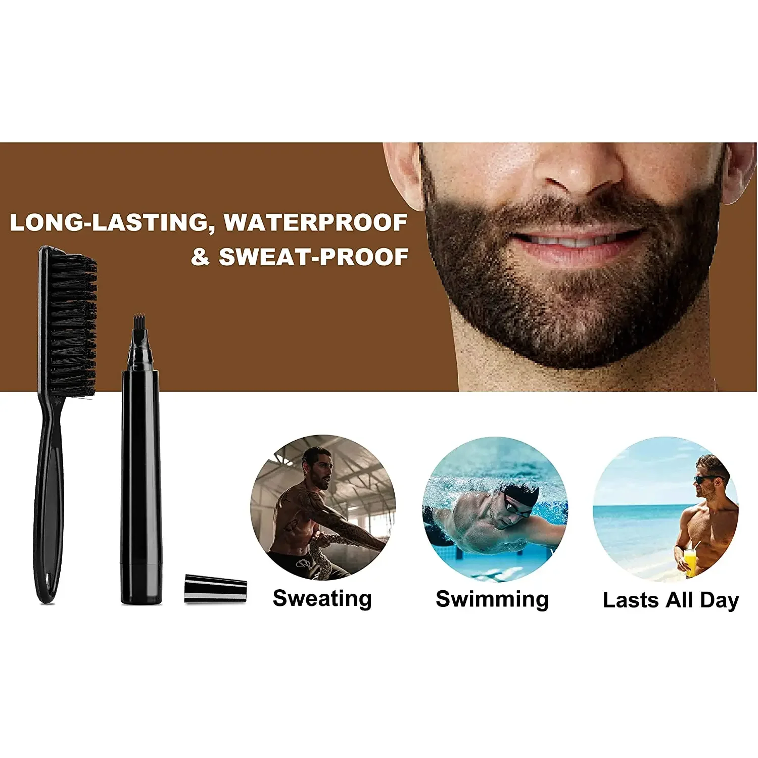 Waterproof Beard Pen Men Whisker Pencil Filler Pencil Brush Moustache Coloring Coverage Enhancer Beard Repair Shape Filling Tool