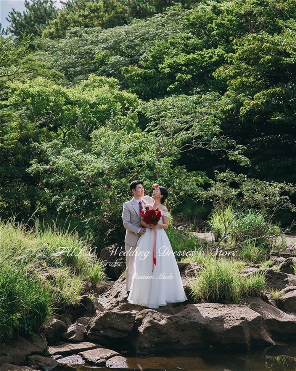 TULX-Robe de Mariée Élégante en Organza avec Corset pour Femme, Vêtement de Longueur au Sol pour Séance Photo en Forêt Coréenne