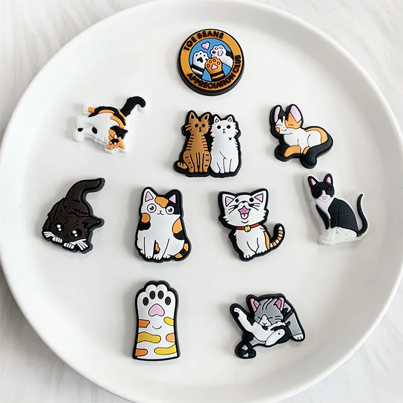 New 1Pc PVC Cute Cup Colourful Cats Shoes Charms for Crocs DIY  Clogs Kids Pin Decoration Jeans Shoe Accessories X-mas Wholesale image 3