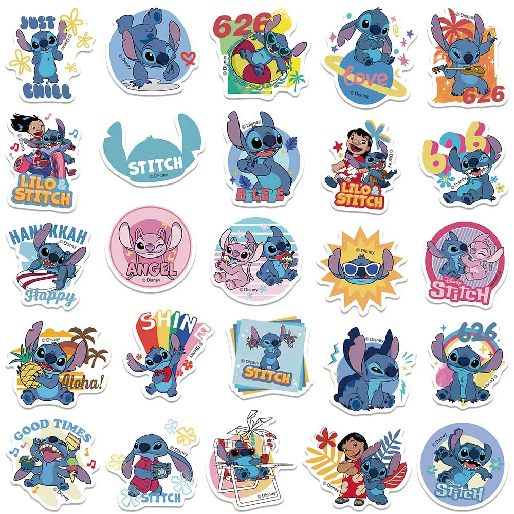 Autocollants de dessin animé mignon de Disney pour enfants, drôle, CAN o & Stitch, graffiti, bouteille, téléphone, scrapbooking, journal intime, moto, jouet, 10 pièces, 50 pièces