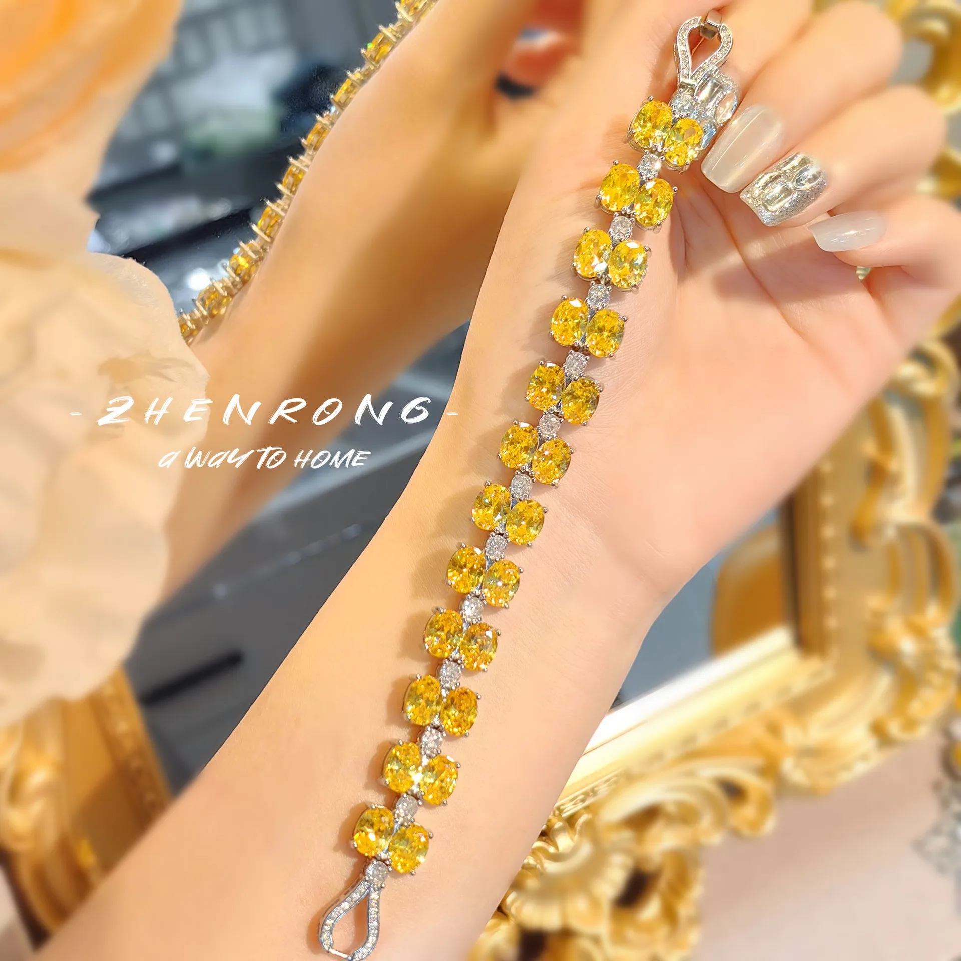 Luxury Tennis Bracelets Yellow AAAAA Zircon Stone White Gold Filled Party Wedding Bracelet Chain For Women Fashion Jewerly Gifts