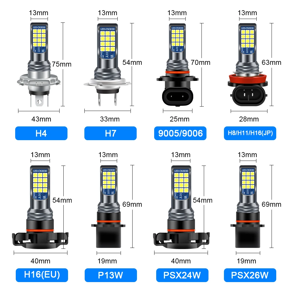 

2PCS LED Car Fog Light Bulb White 12V 36V H8 9005 9006 H7 H4 H11 3030 Chip Auto Driving Running Fog Lamp Car Accessories