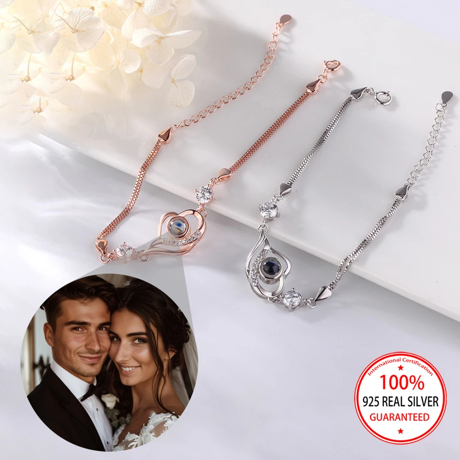 

Стерлингового серебра 925 пробы, цветная проекция изображения, браслет с геометрическим кулоном, роскошный браслет на День святого Валентина, рождественский подарок, аксессуары