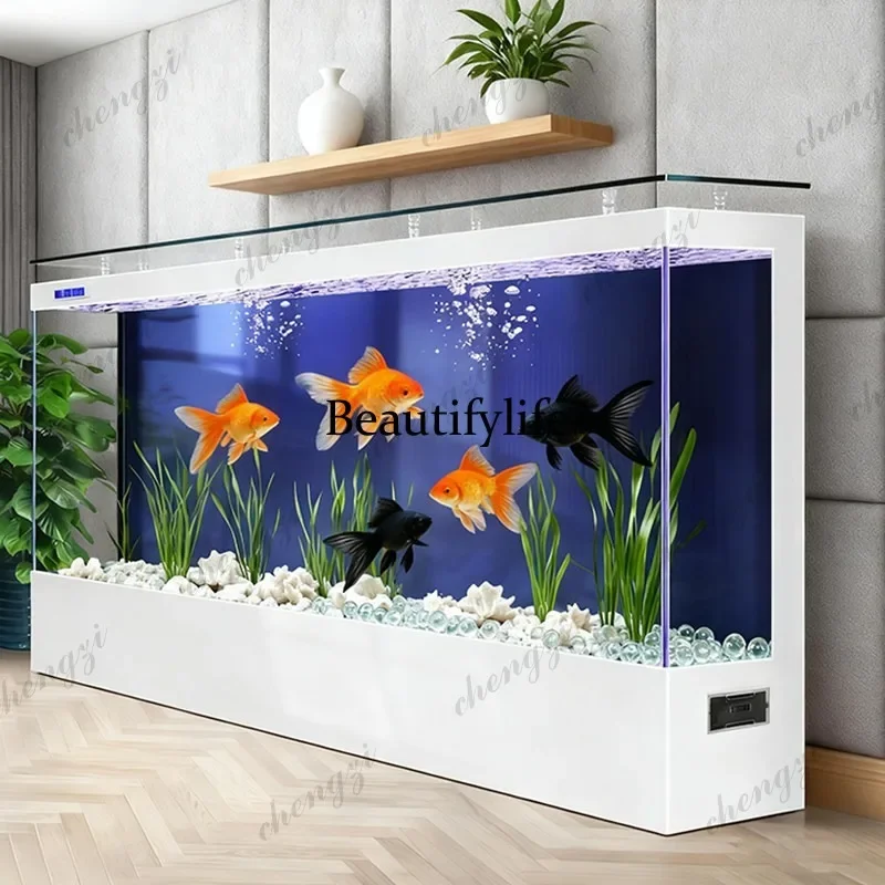 

E182 Household living room ultra-white glass medium and large ecological back filter water-free floor aquarium goldfish tank