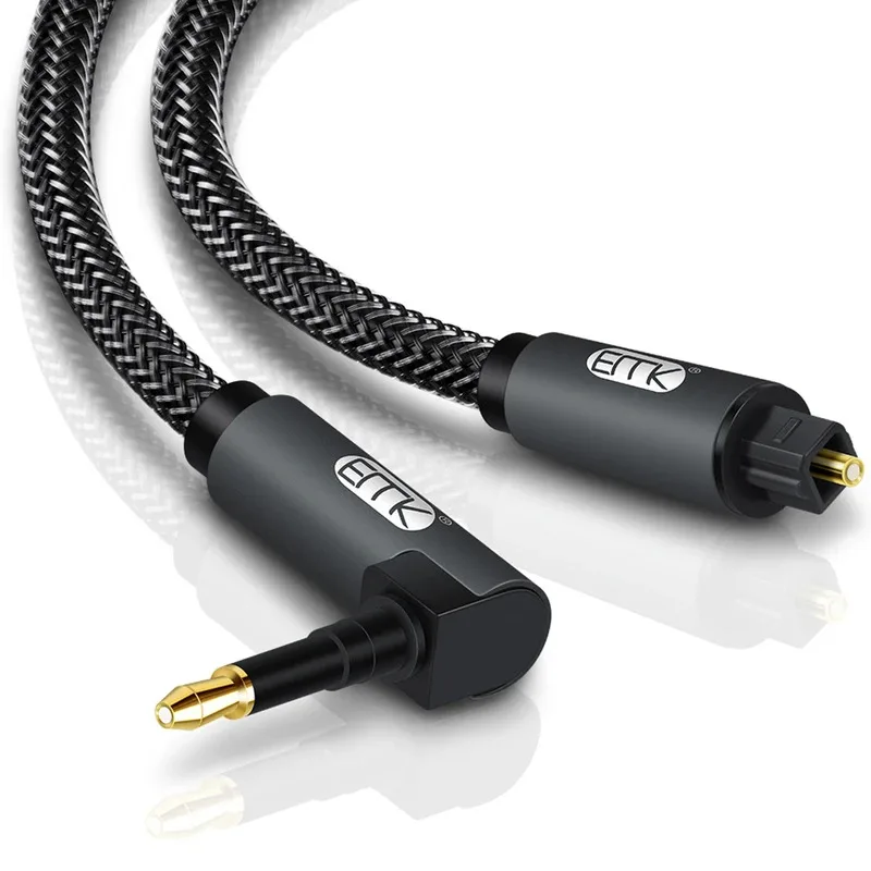 

EMK 90 Degree Mini Toslink to Toslink Cable Right Angle Digital SPDIF Optic Fiber Cable 3.5 to Optical Audio Cable Adapter