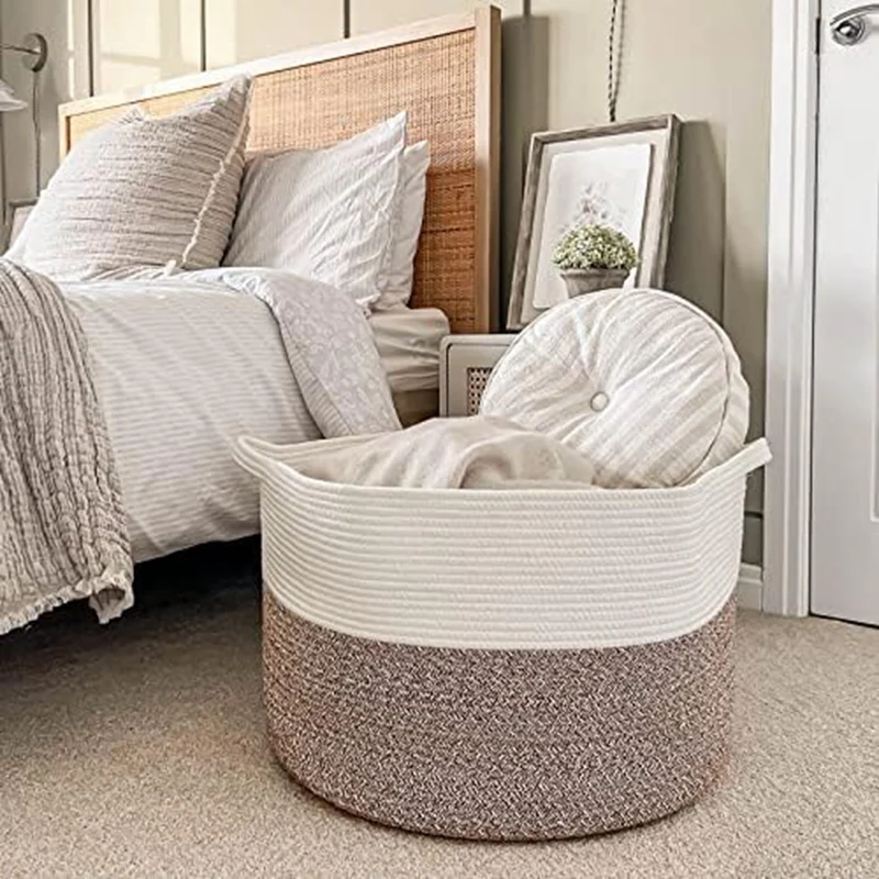 Cotton Rope Basket About 22Inch X 14Inch Toy Basket With Handle Storage Comforter