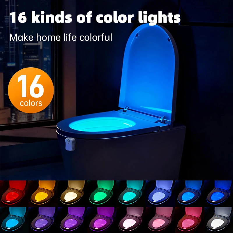 ضوء مستشعر حركة المرحاض الذكي، 16 لونًا RGB، سهل التركيب، عبوتان، ضوء أبيض 7000 كلفن، يعمل بالبطارية، هدية ممتعة