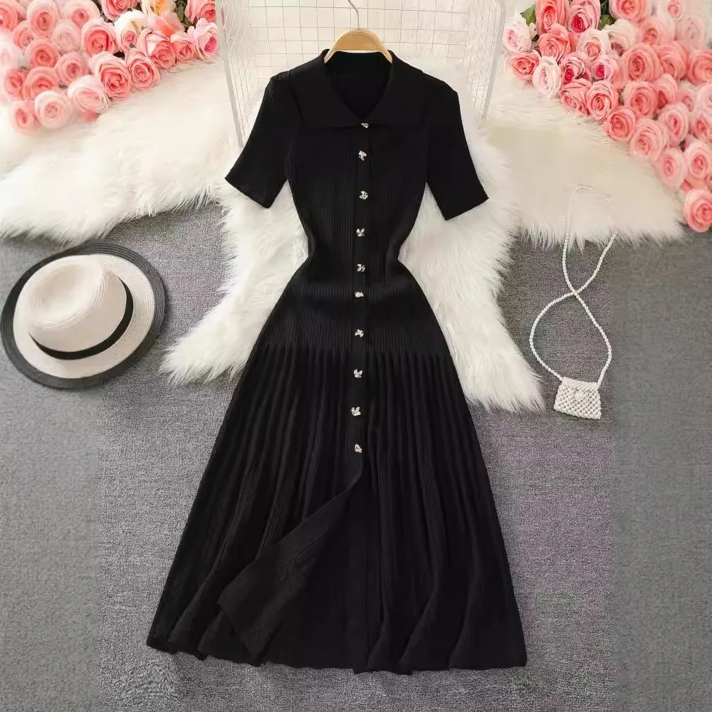 أزياء أنيقة المرقعة محبوك فستان طويل الربيع الصيف المرأة الفاخرة قميص سترة فستان سيدة حفلة فيستدو