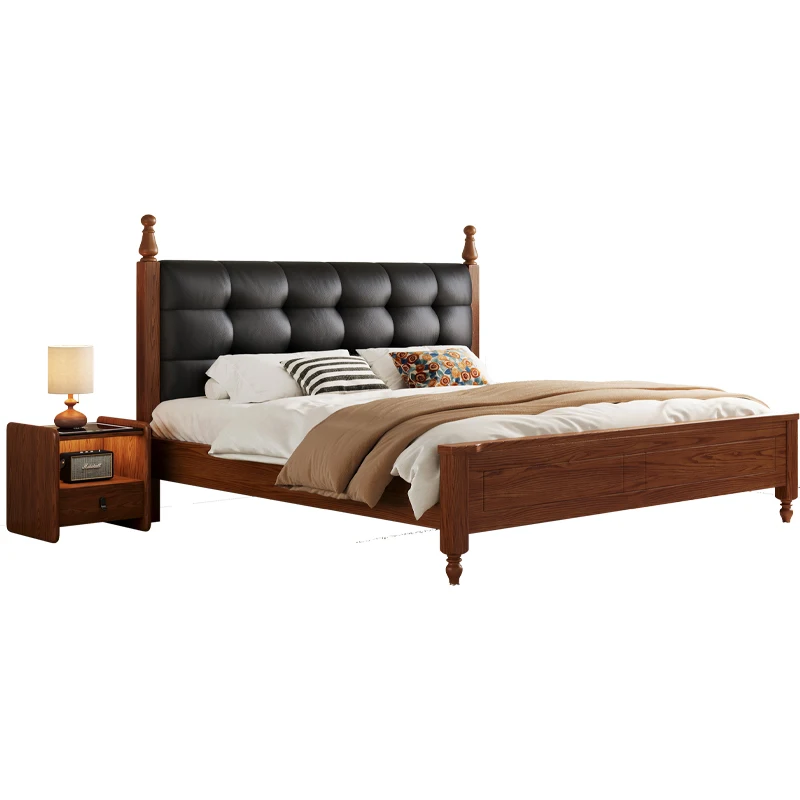 

Walnut ash mortise and tenon bed solid wood water-based paint medieval French style 1.8m double