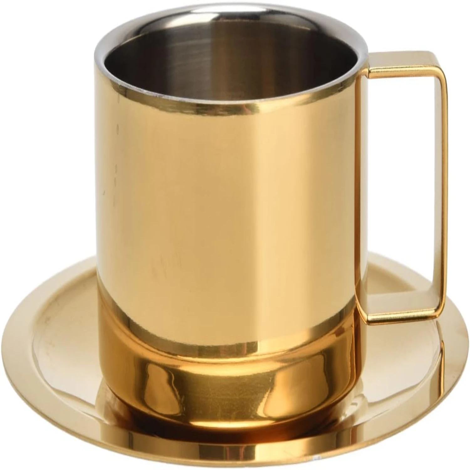 Stylish, Durable, and Convenient Gold Stainless Steel Tea Cup with Saucer - 30 oz for Hot Drinks, Ideal for Restaurants and Cafe