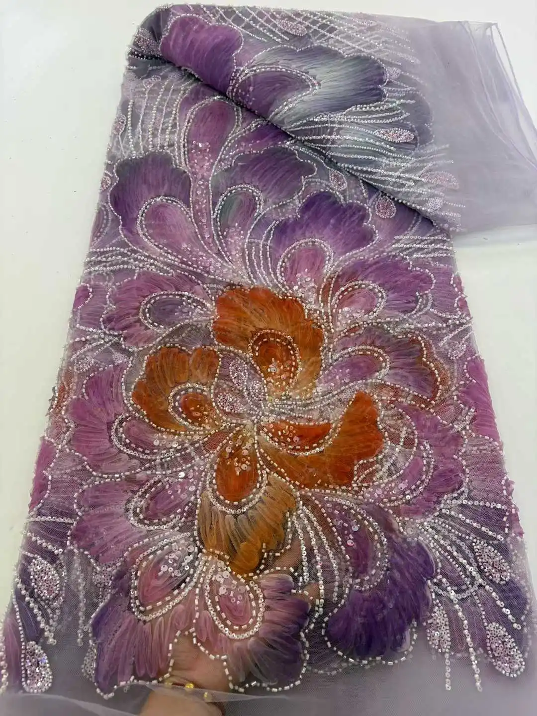

Luxury Sequins Tulle Lace Fabrics African Lace Fabric 5 Yards High Quality 2025 Beaded Embroidered Lace Fabric for Sewing