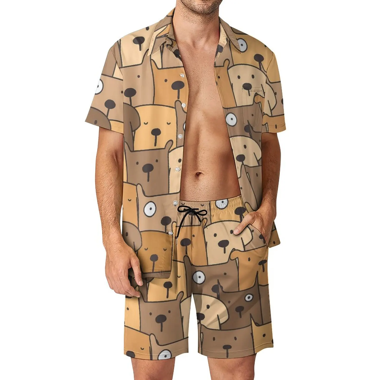 ハワイアン3Dプリントのメンズビーチショーツセット,半袖シャツ,アニマルドッグプリント,特大のストリートウェア,ファッショナブルな服,夏