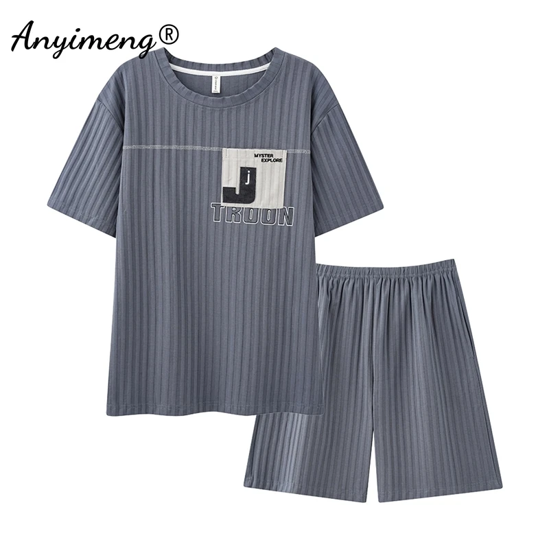 Neue Sommer Männer Faux Baumwolle Pyjamas kurze Ärmel Shorts Nachtwäsche plus Größe L-3XL Homewear für junge Mann Pullover Pyjamas