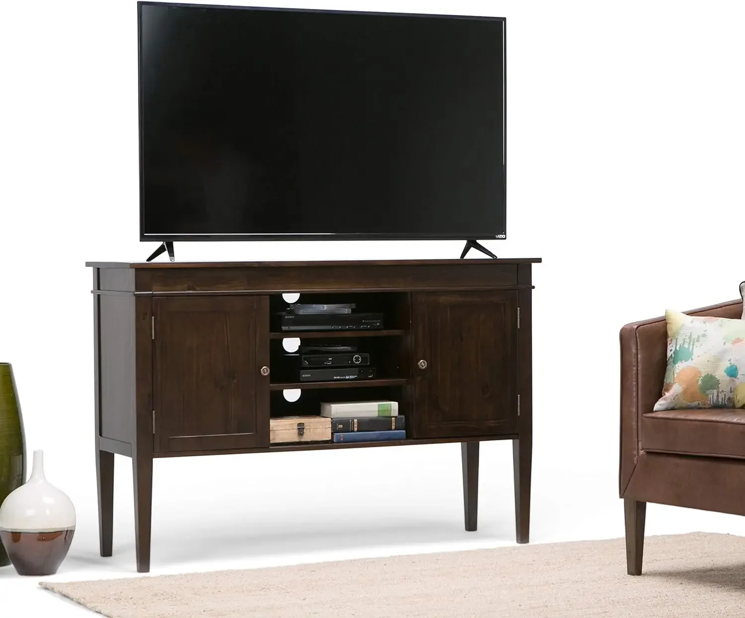 

Carlton SOLID WOOD 54 Inch Wide Transitional TV Media Stand in Dark Tobacco Brown for TVs up to 60 Inches